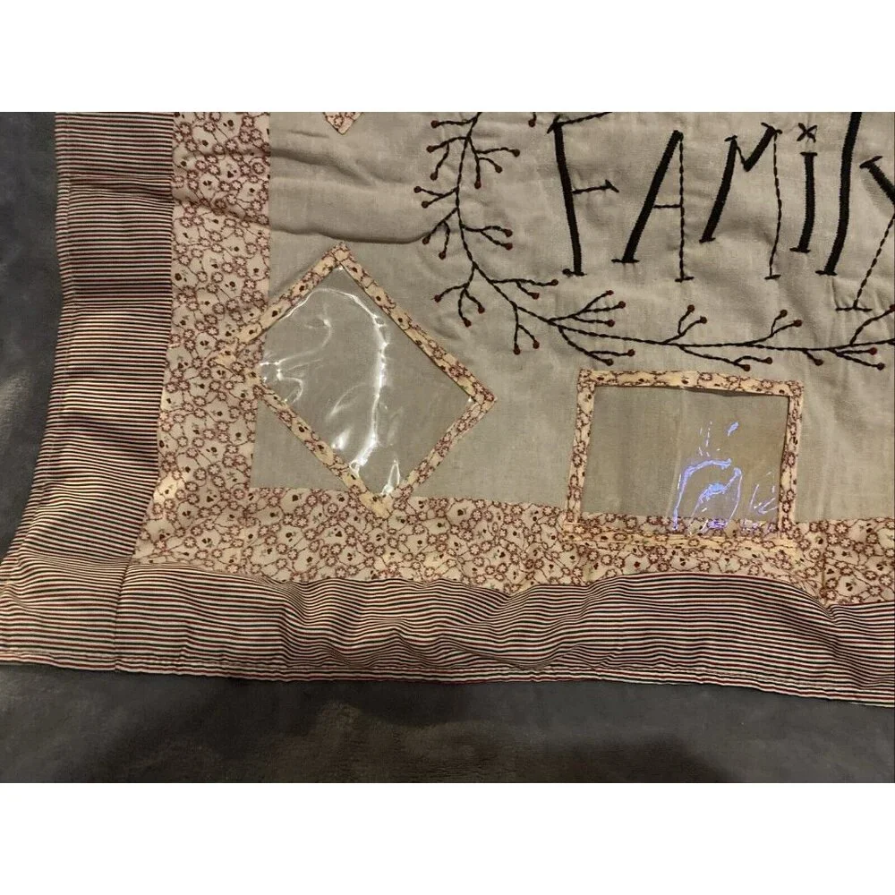 Quilted Wall Hanging Family Embroidered Picture Frame Country Core 37x28 Cottage